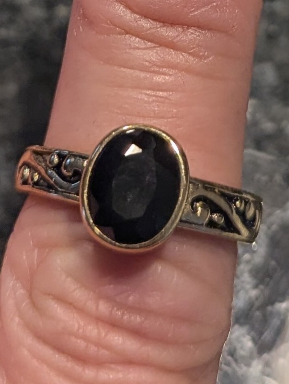 Barse Thailand Genuine Stone Black Onyx Bronze Ring Vintage New